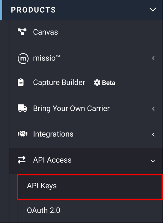 API keys in the API Access dropdown in the portal navigation bar
