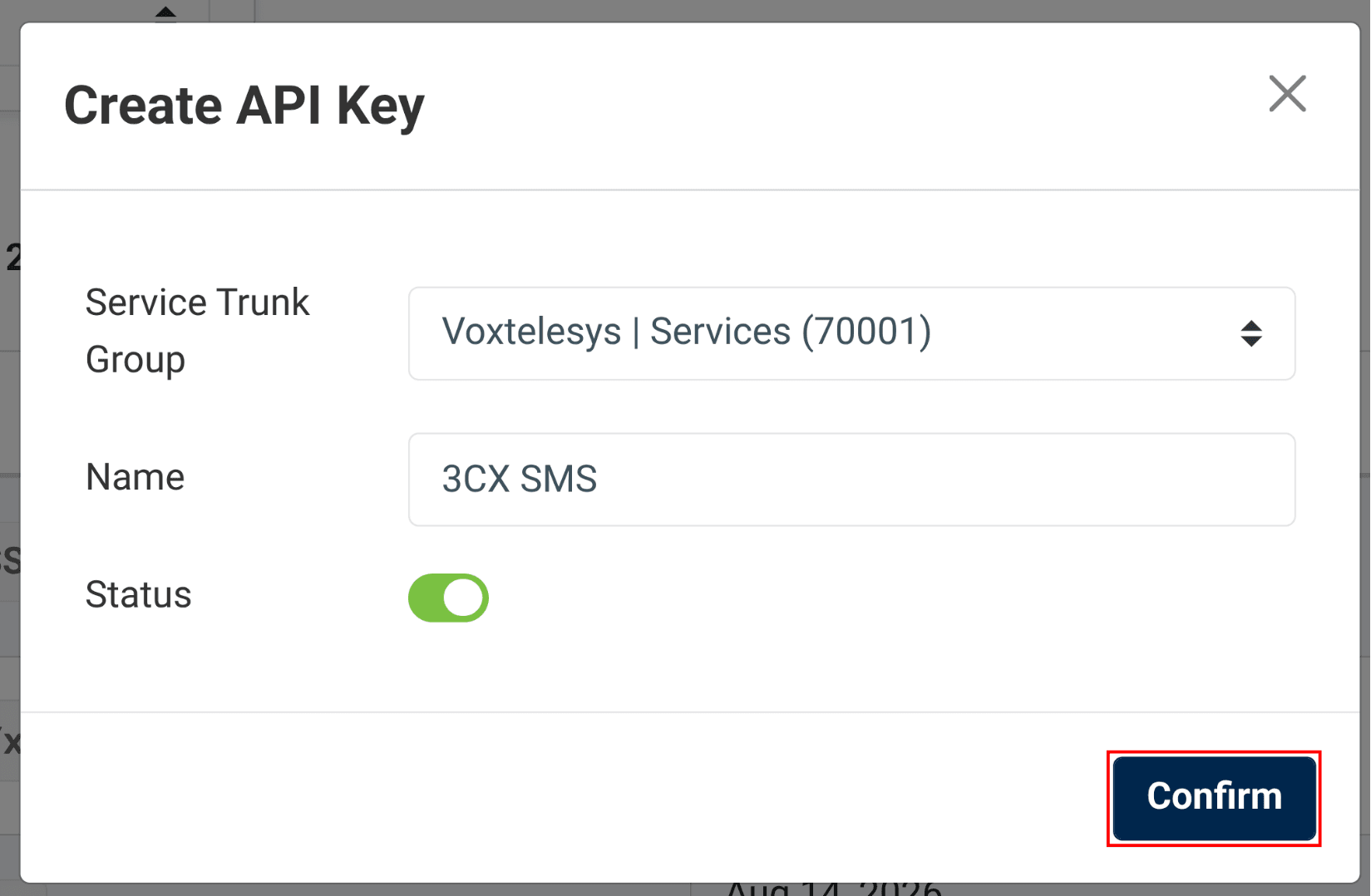 create API key modal