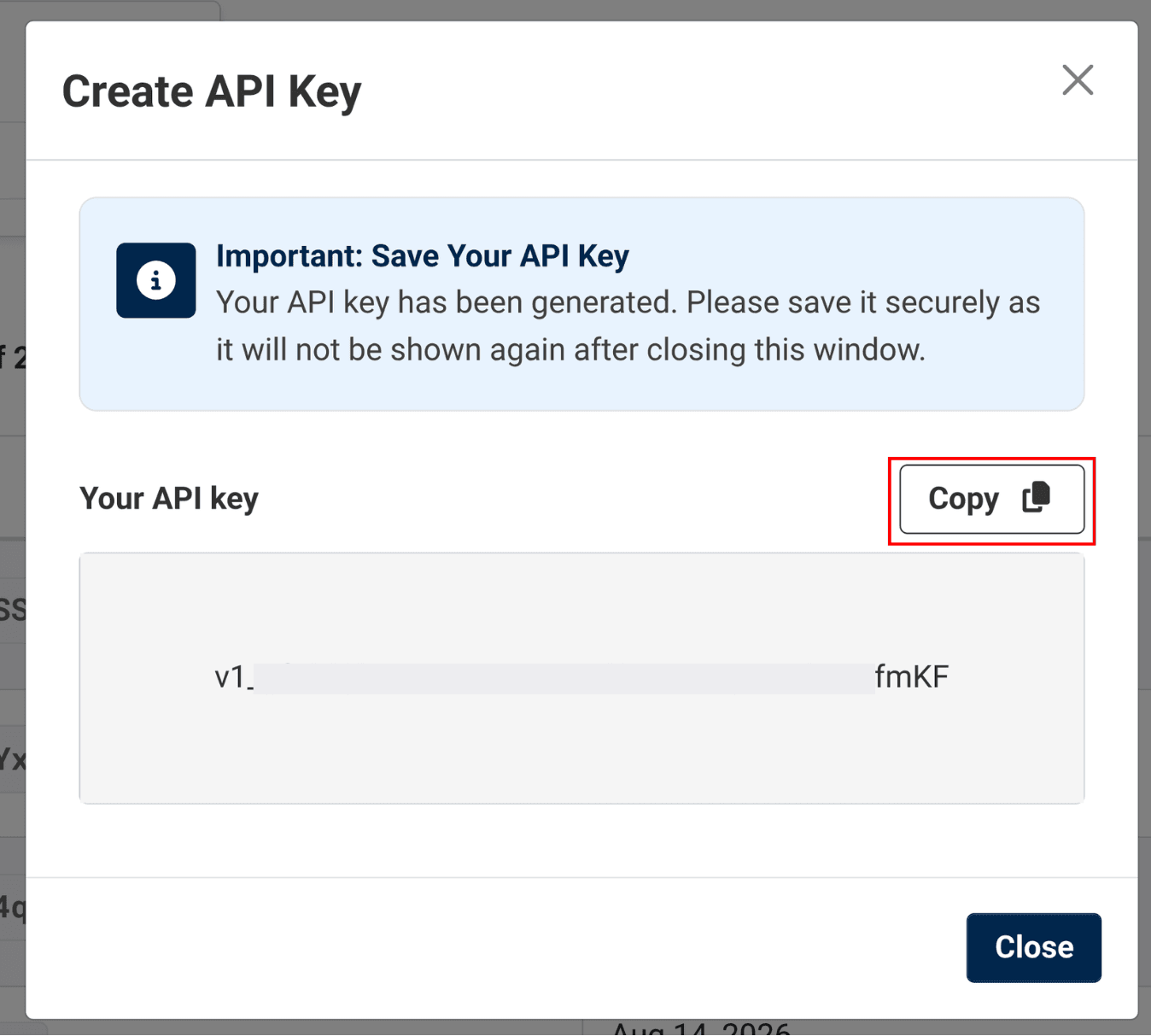 create API key location to copy the key