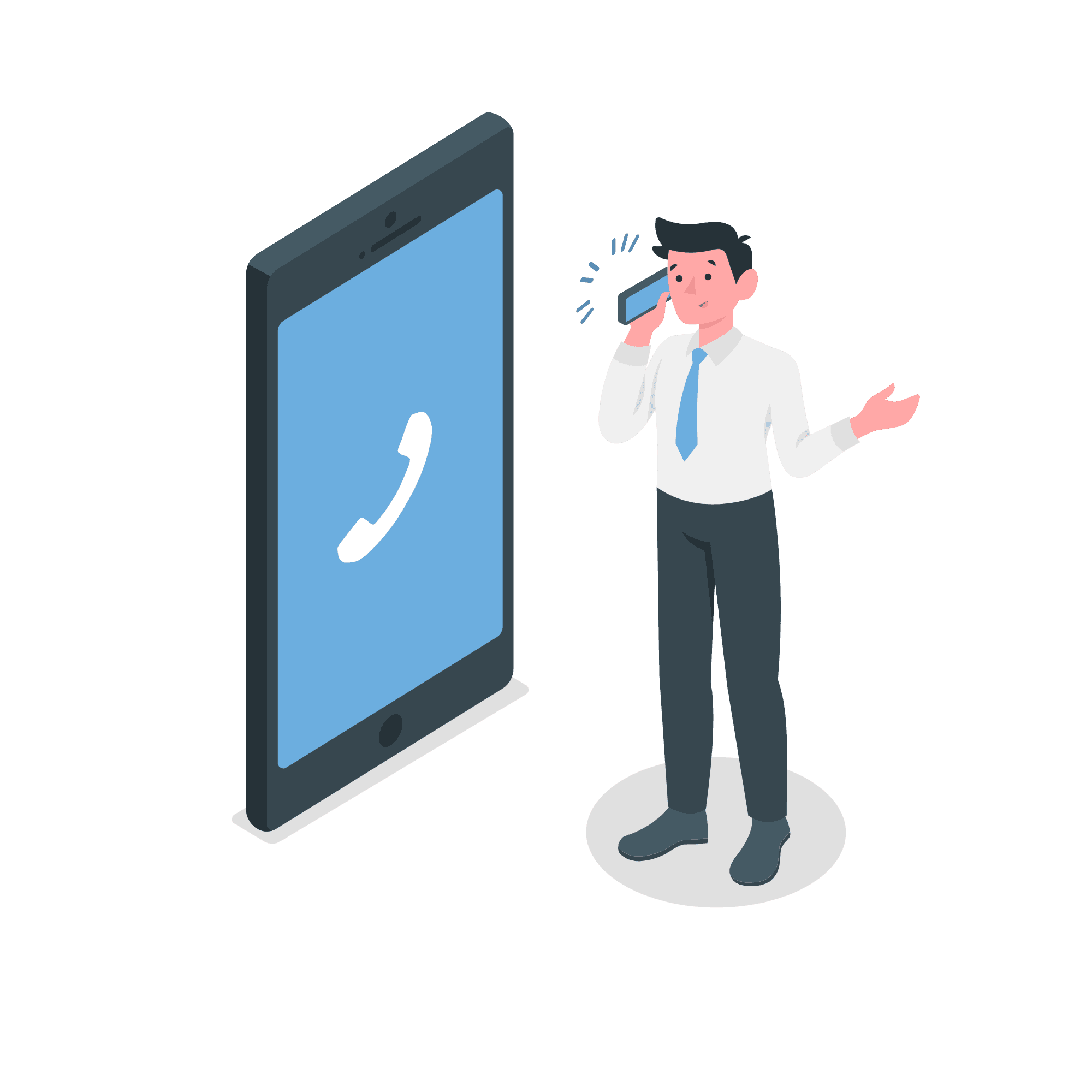 illustration of a person calling next to a large phone