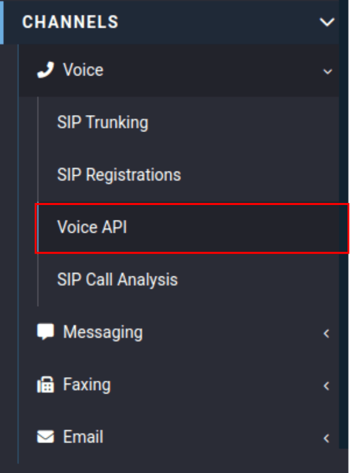 voice API located under the voice drop-down in the channels category