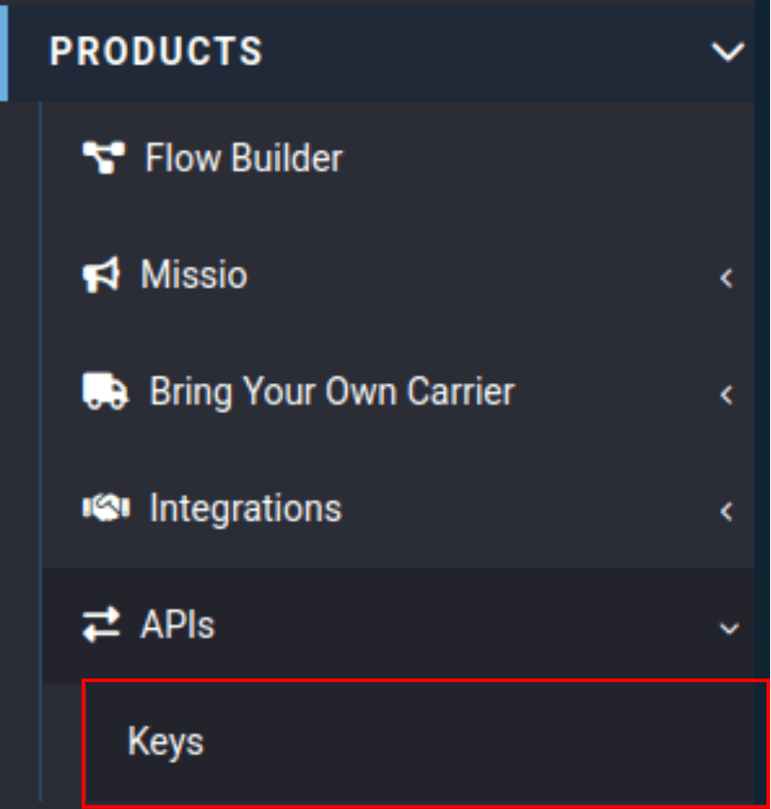 APIs located in the products category