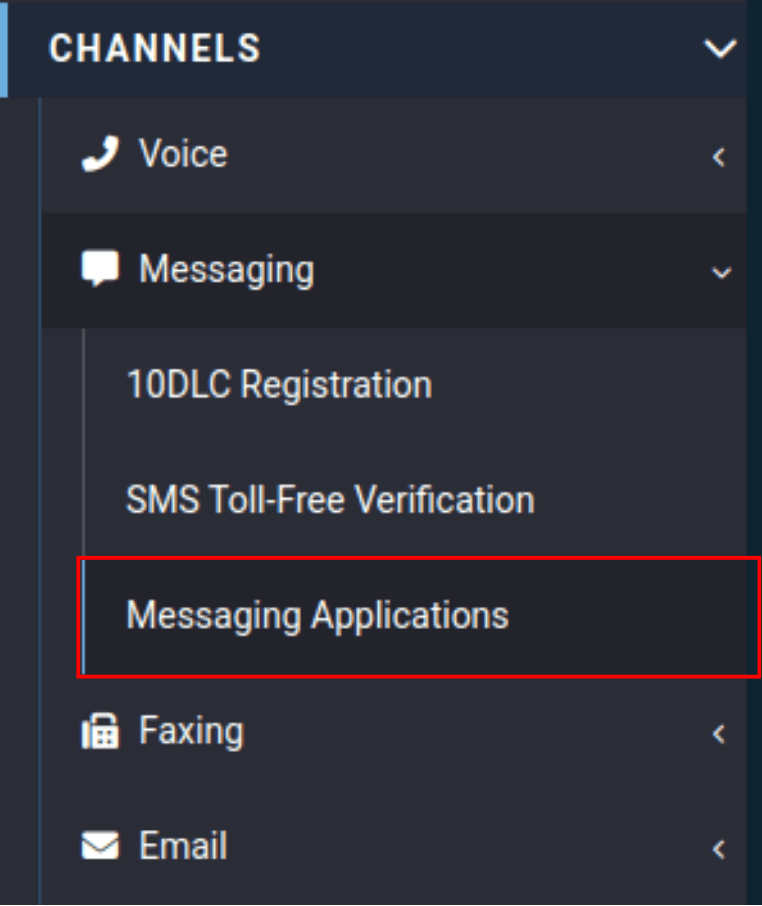 messaging application in the channels category and the messaging drop-down