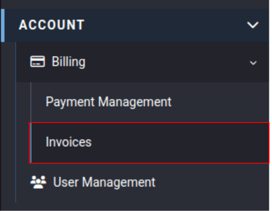 invoices tab located in the billing drop-down in the account category