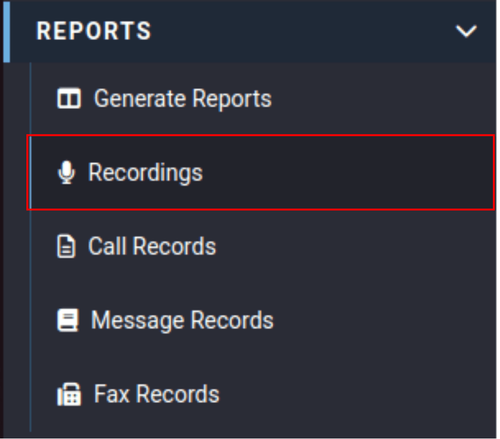 Recordings located in the reports category