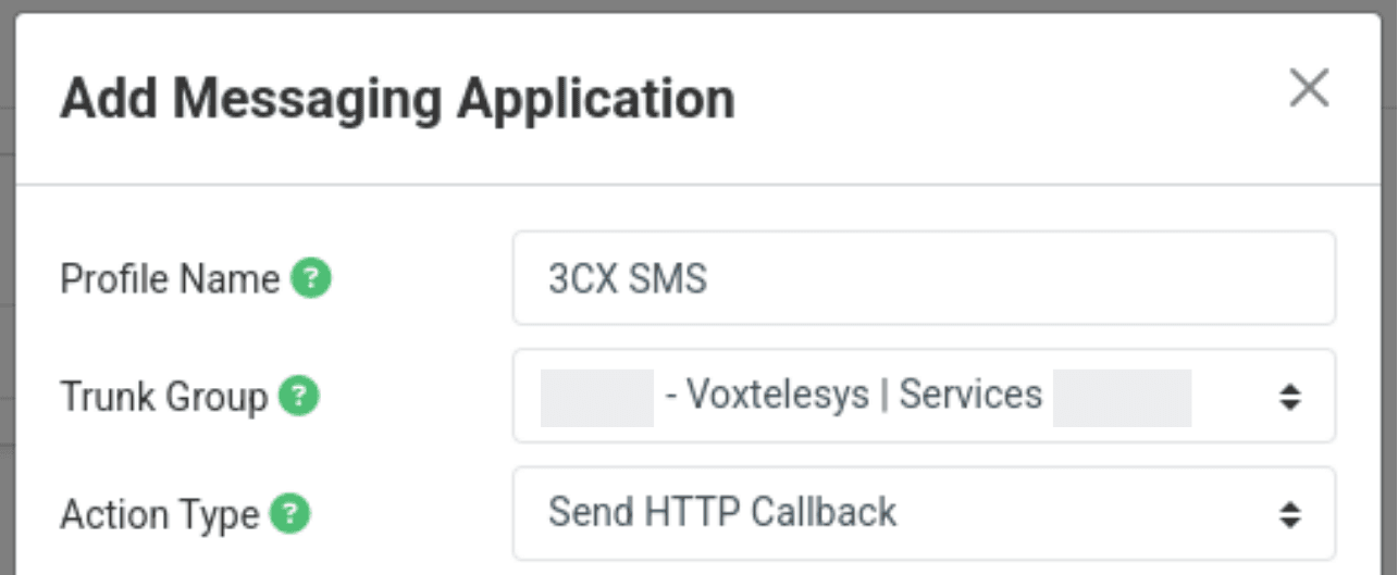 add messaging application profile name, trunk group, and action type fields