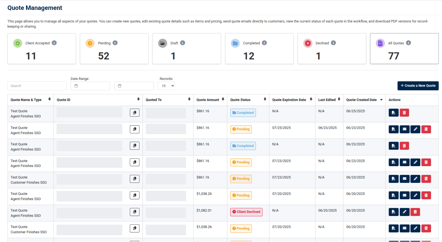 quote management dashboard